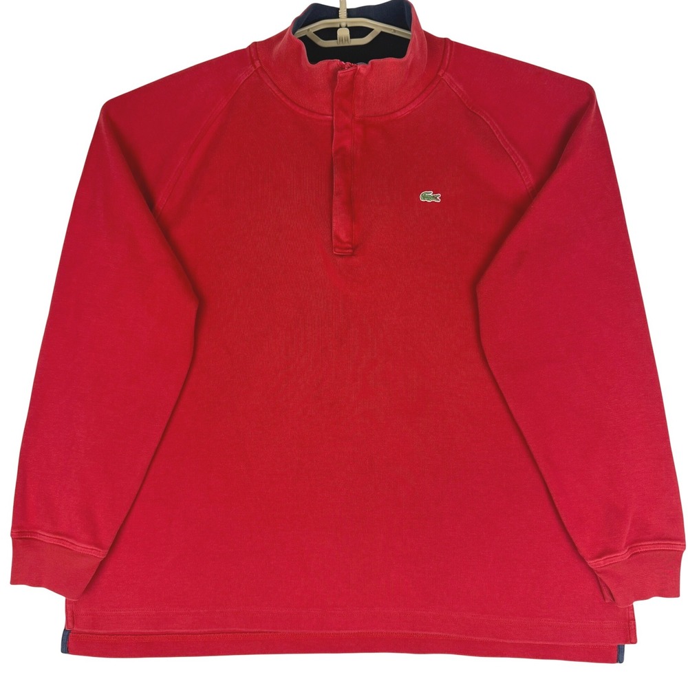 Lacoste Men's XXL (Size 8) Red 1/4 Zip Pullover Sweatshirt Cotton Made in Peru